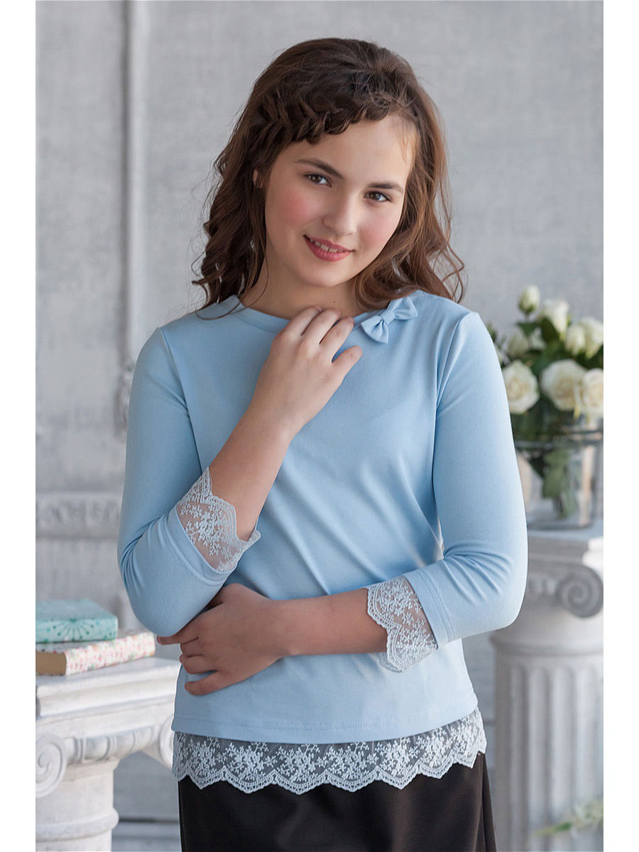 Блузка школьная «Вива» трикотажная голубая