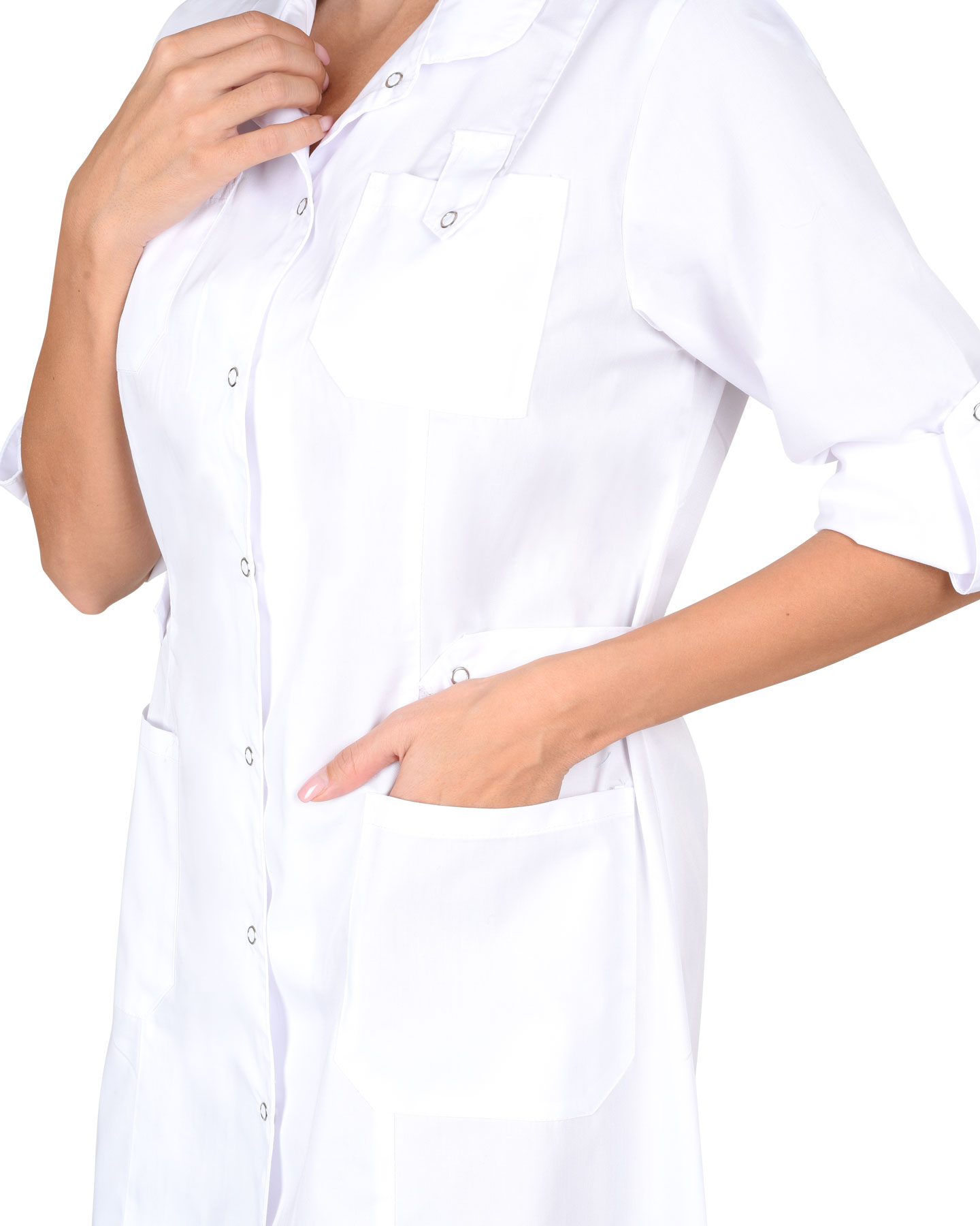 Халат медицинский «Глэм» женский белый (60% хлопок)