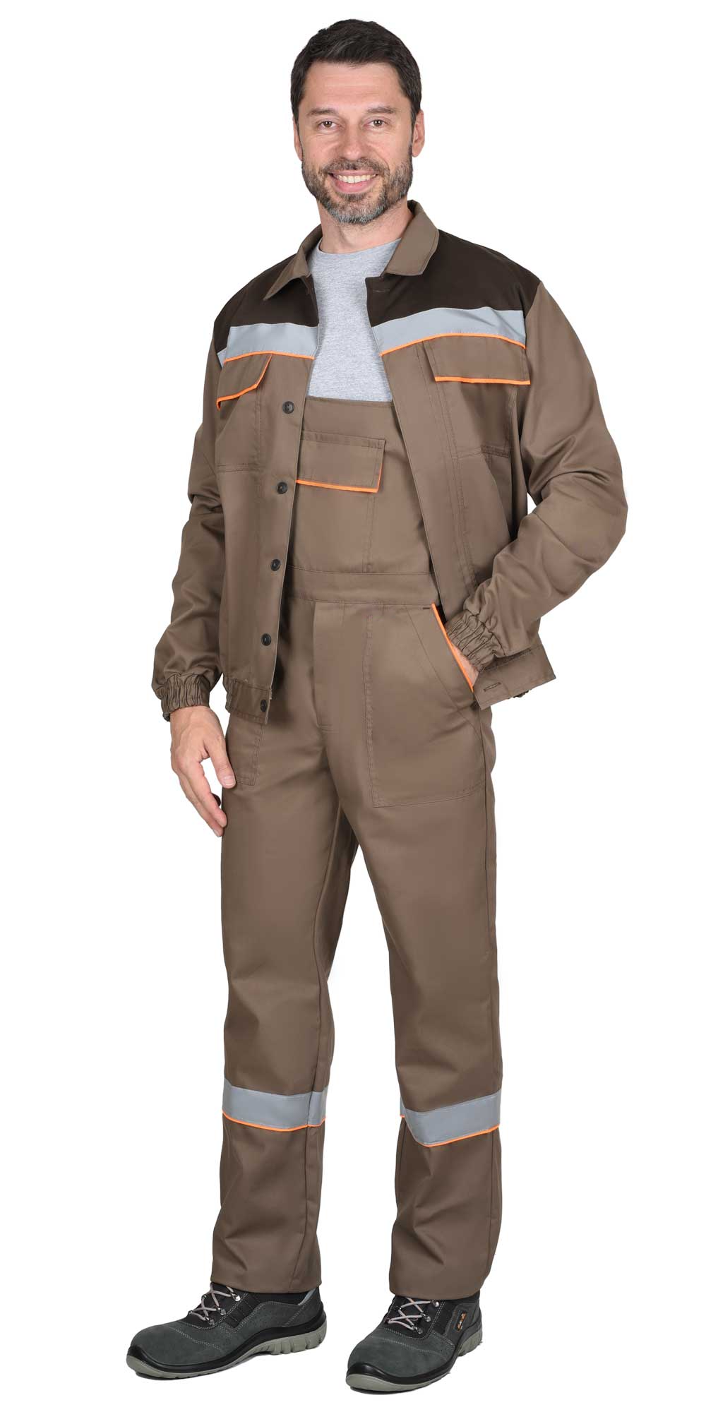 Костюм рабочий «Спец» куртка+п/к коричневый с оранжевым