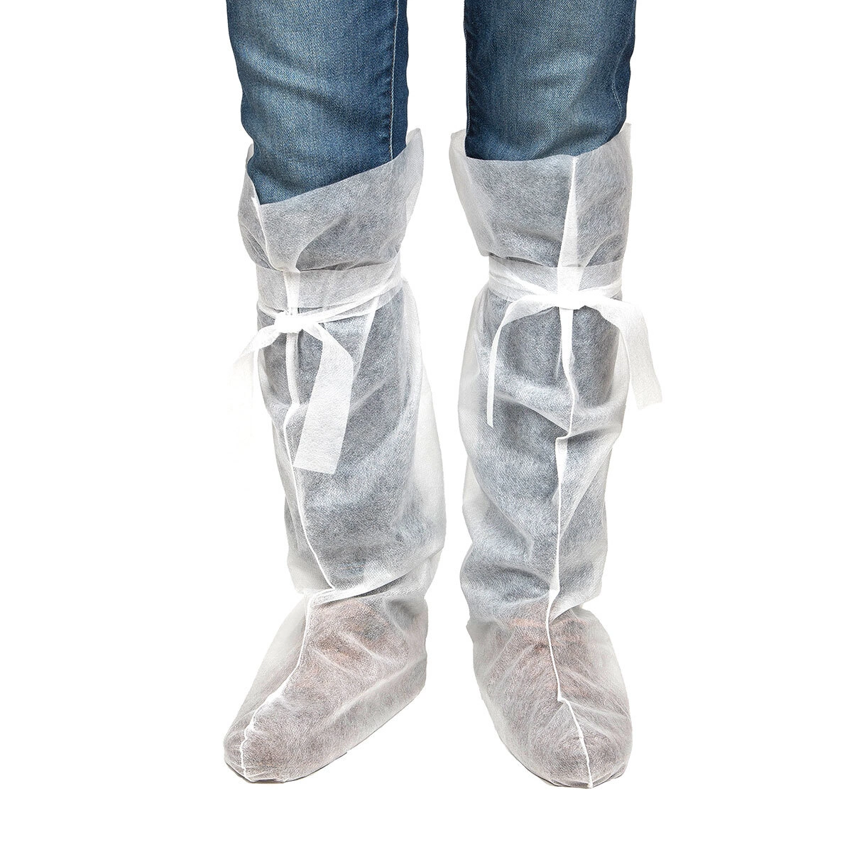 Бахилы высокие на завязках, материал спанбонд 60 гр/кв.м