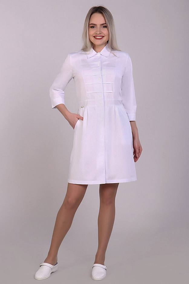 Халат медицинский «Кира» женский белый на кнопках