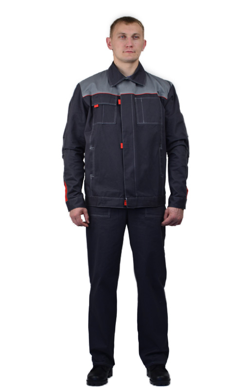 Костюм рабочий «Фаворит» серый с красным, куртка+п/к, ткань саржа (100% хб)