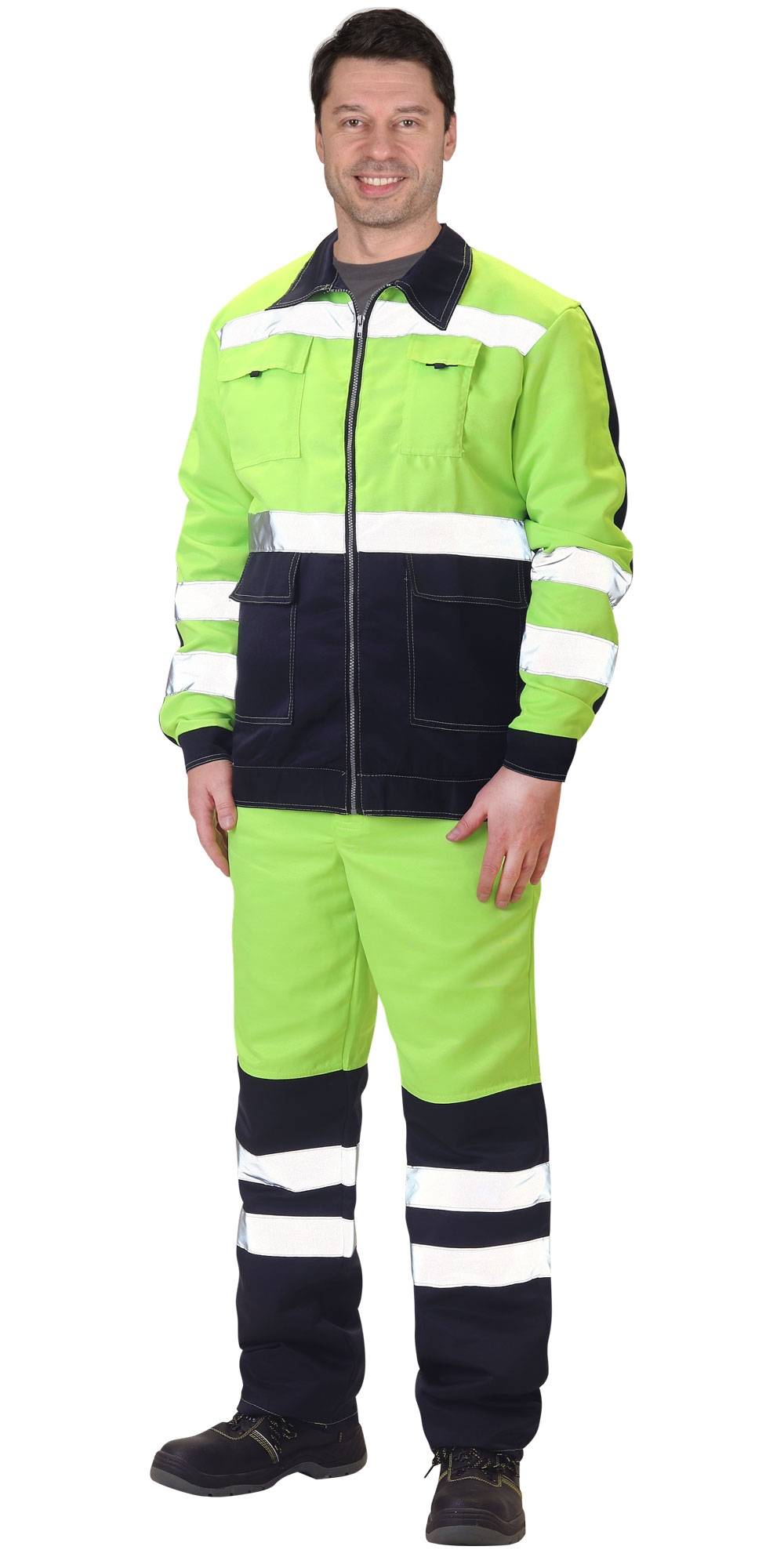 Костюм сигнальный «Магистраль» лимонный с тёмно-синим, куртка+брюки