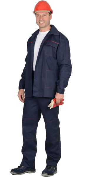 Костюм “Ударник” синий с красный, куртка+брюки (100% хлопок)