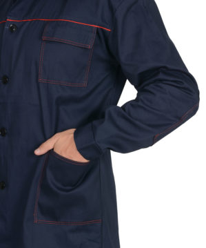 Костюм “Ударник” синий с красный, куртка+брюки (100% хлопок)