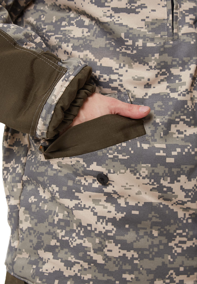 Костюм «Горка» арт. 6681, серый пиксель+хаки, зима, ткань рип-стоп, подкладка флис, куртка+брюки на подтяжках