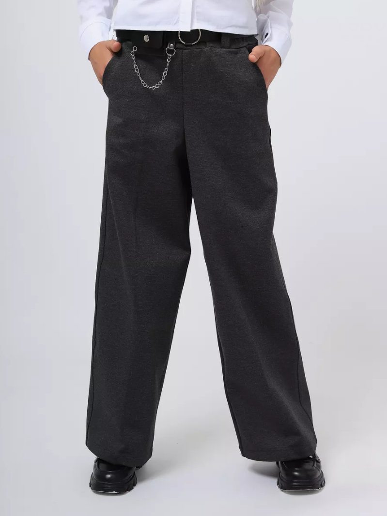 Брюки школьные для девочки серые, палаццо