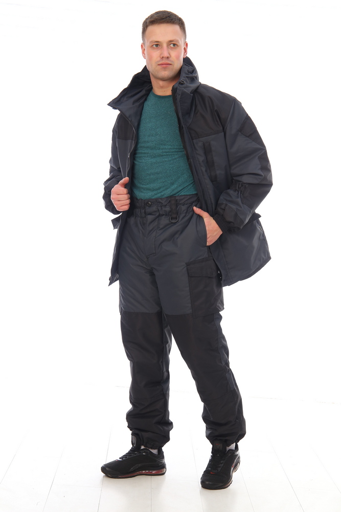 Костюм «Горка-2» арт. 3302, серый с чёрным, ткань таслан, термостёжка, демисезон