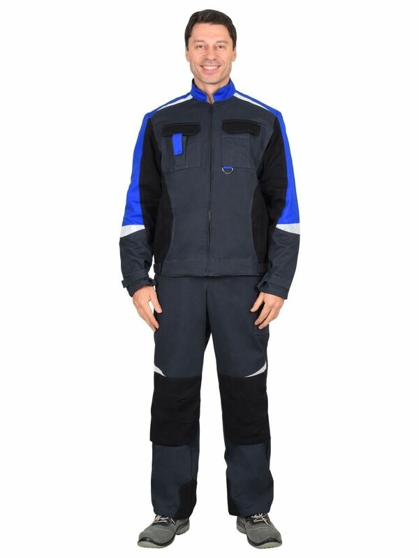 Костюм «Фаворит-мега» серый с васильковым и чёрным, куртка+п/к, 100% хлопок