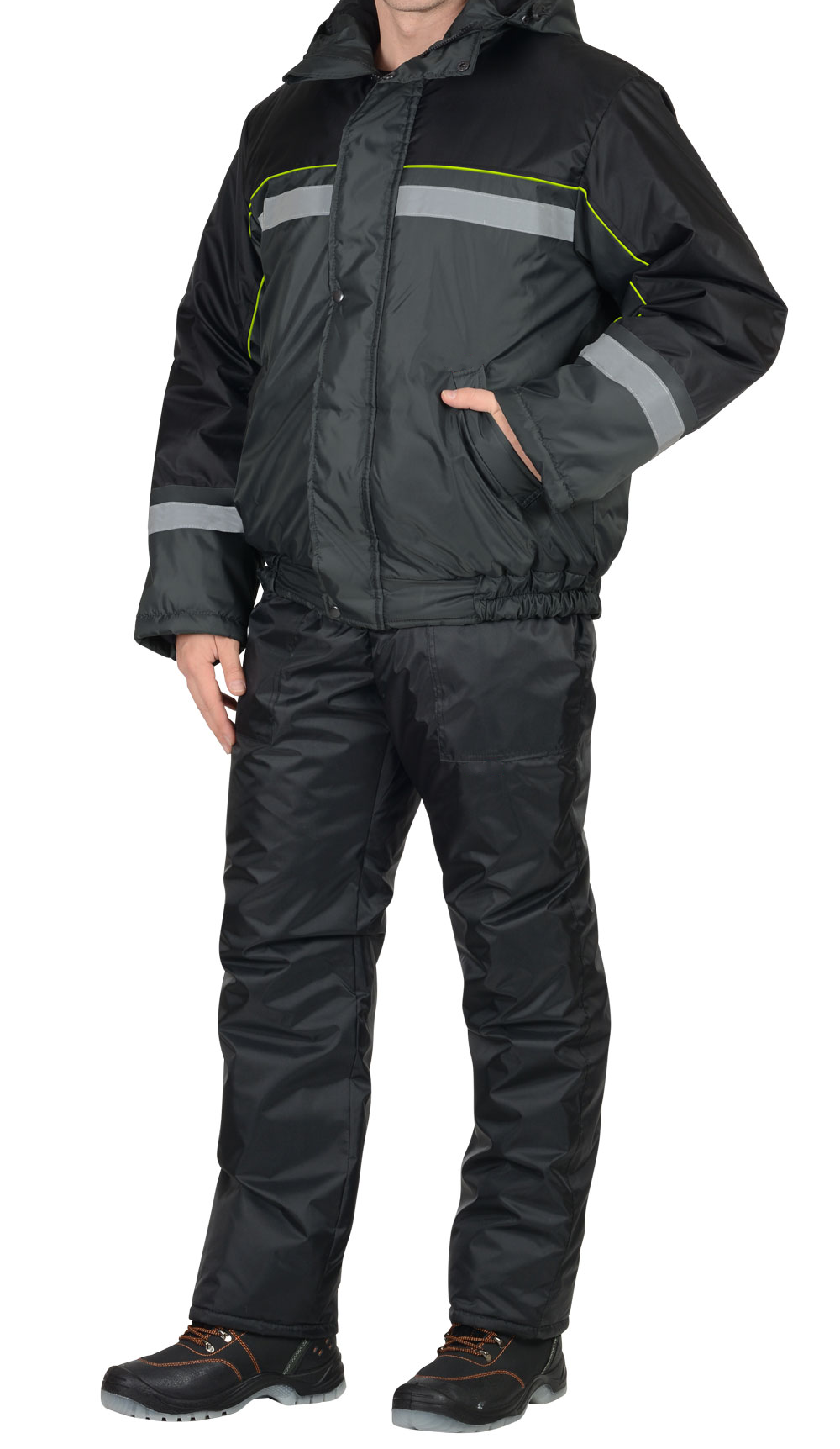 Куртка утеплённая «Гастарбайтер» серая с чёрным и лимонным