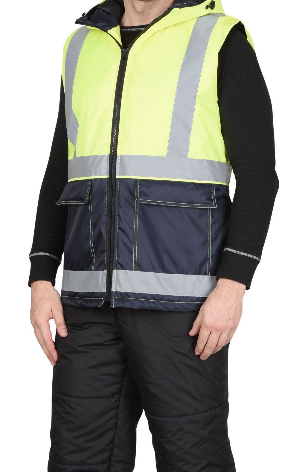 Жилет светоотражающий утеплённый лимонный с СОП