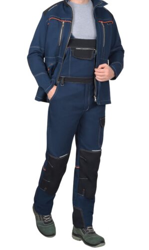 Костюм «Шатл» тёмно-синий с чёрным, куртка+полукомбинезон (80% хлопок)