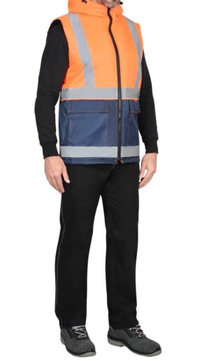 Жилет светоотражающий утеплённый оранжевый с СОП