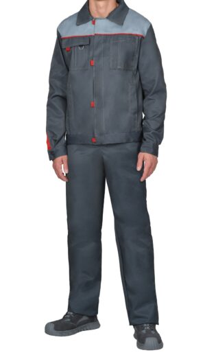 Костюм «Фаворит» серый с красным, куртка+брюки (50% хлопок)